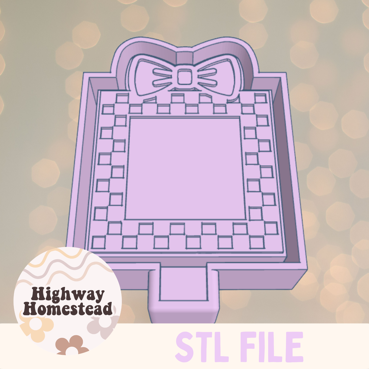 Checkered Frame with Bow Freshie Mold STL File