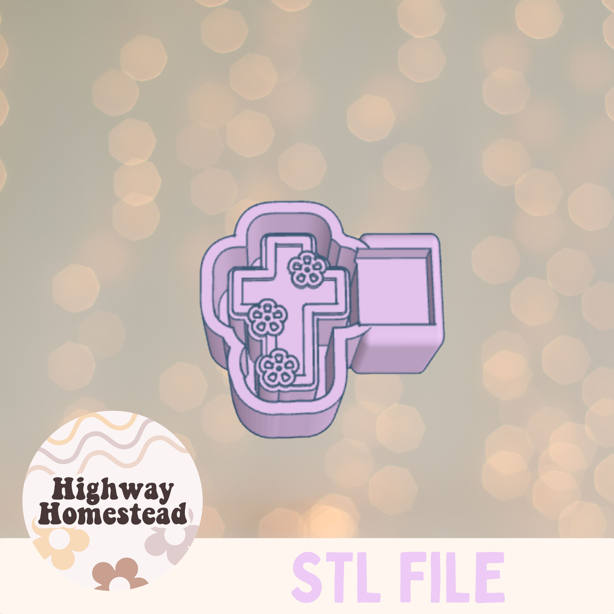 Cross with Flowers Charm Freshie Mold STL File