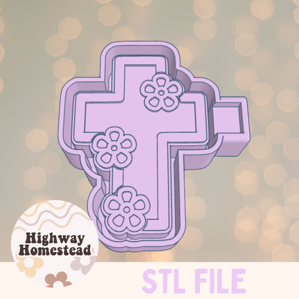 Cross with Flowers Freshie Mold STL File