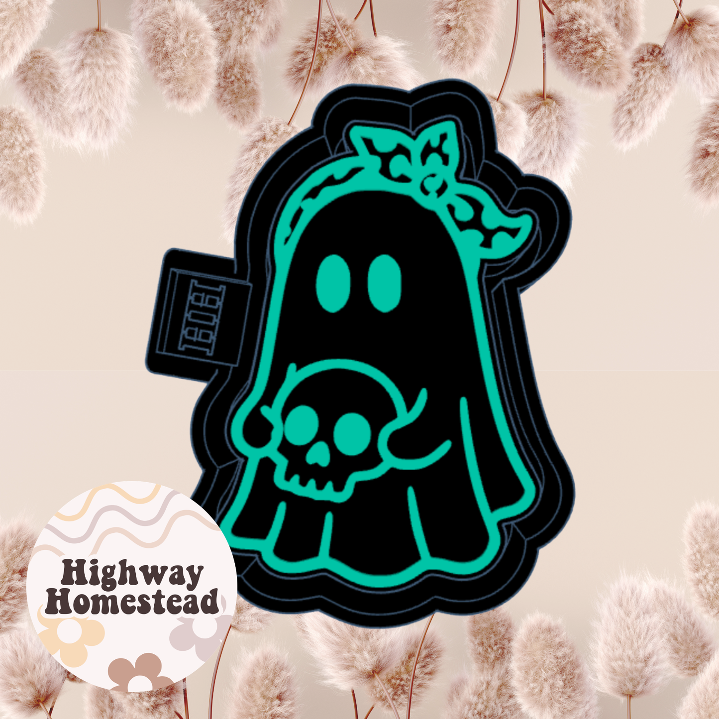 Ghost Holding Skeleton Head Freshie Mold