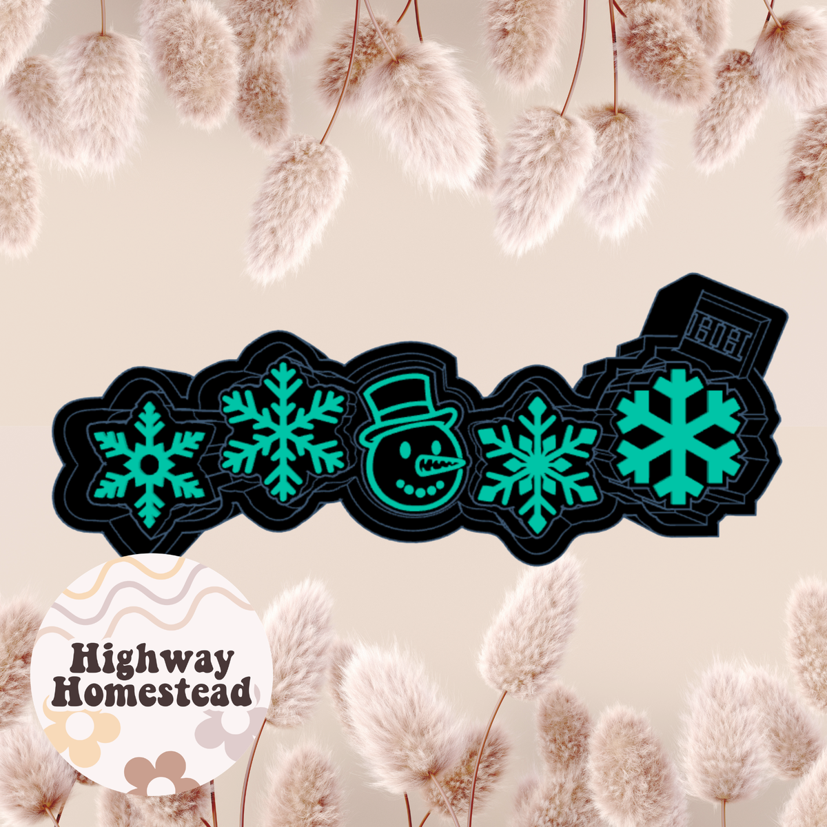 Snowman Head and Snowflakes Charms Freshie Mold