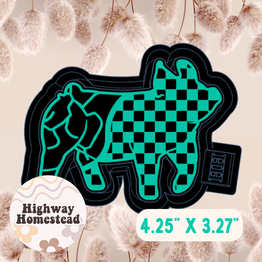 Checkered Turquoise Pig Freshie Mold