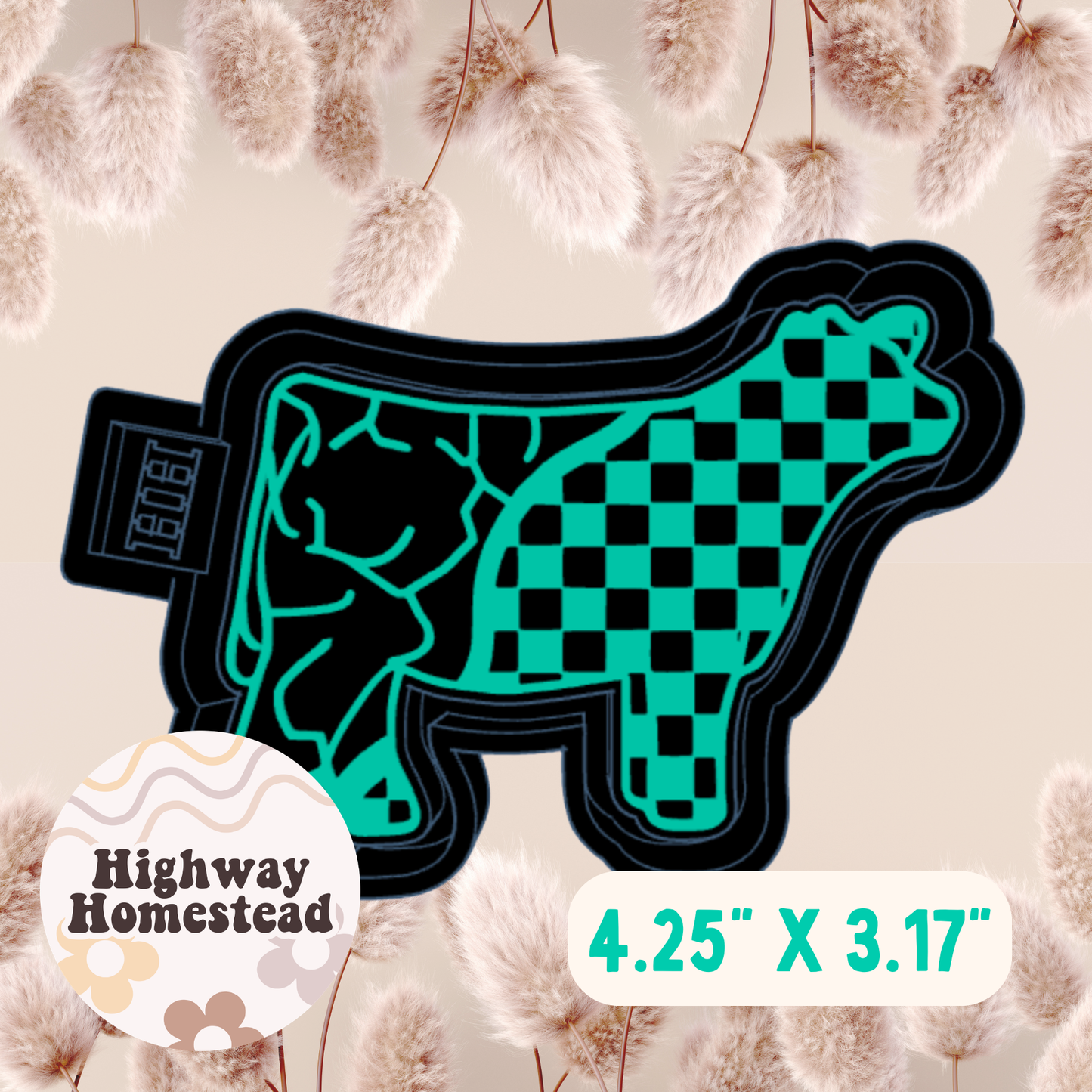 Checkered Turquoise Steer Freshie Mold