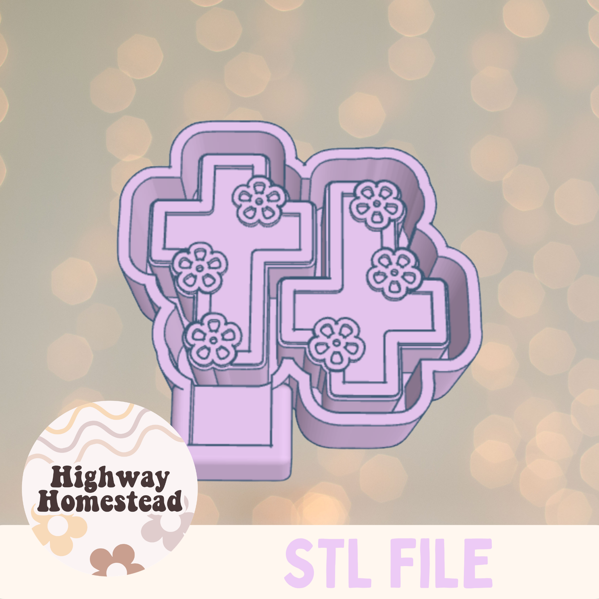 Cross with Flowers Vent Clips Freshie Mold STL File
