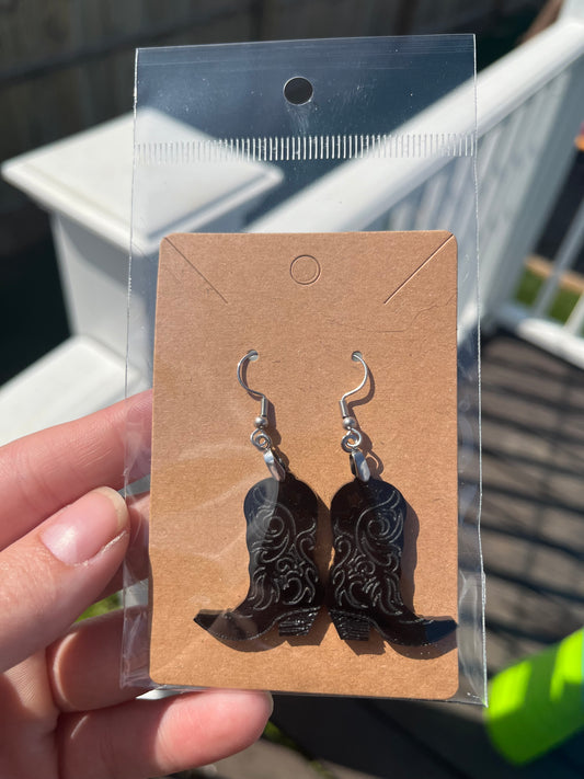 Black Acrylic Cowboy Boot Earrings