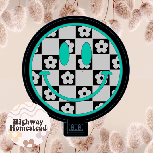 Checkered Flower Smiley Freshie Mold