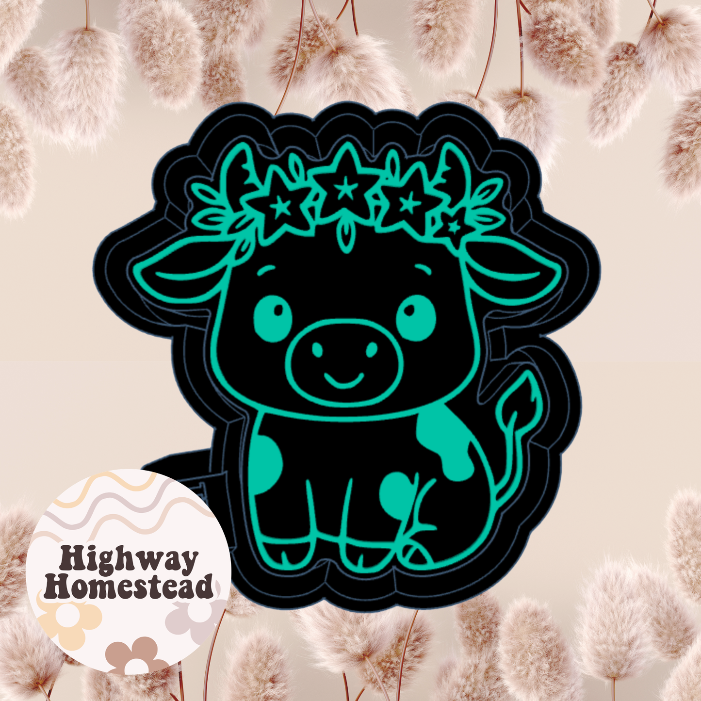 Cow with Floral Headband Freshie Mold