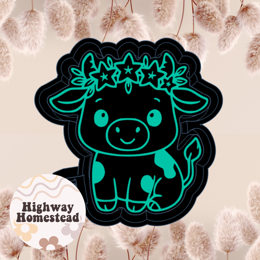 Cow with Floral Headband Freshie Mold